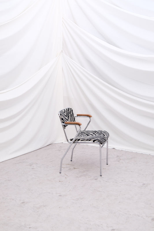 Set of 6 Vintage Tubular Steel Chairs with Zebra Upholstery - Pino Interiors