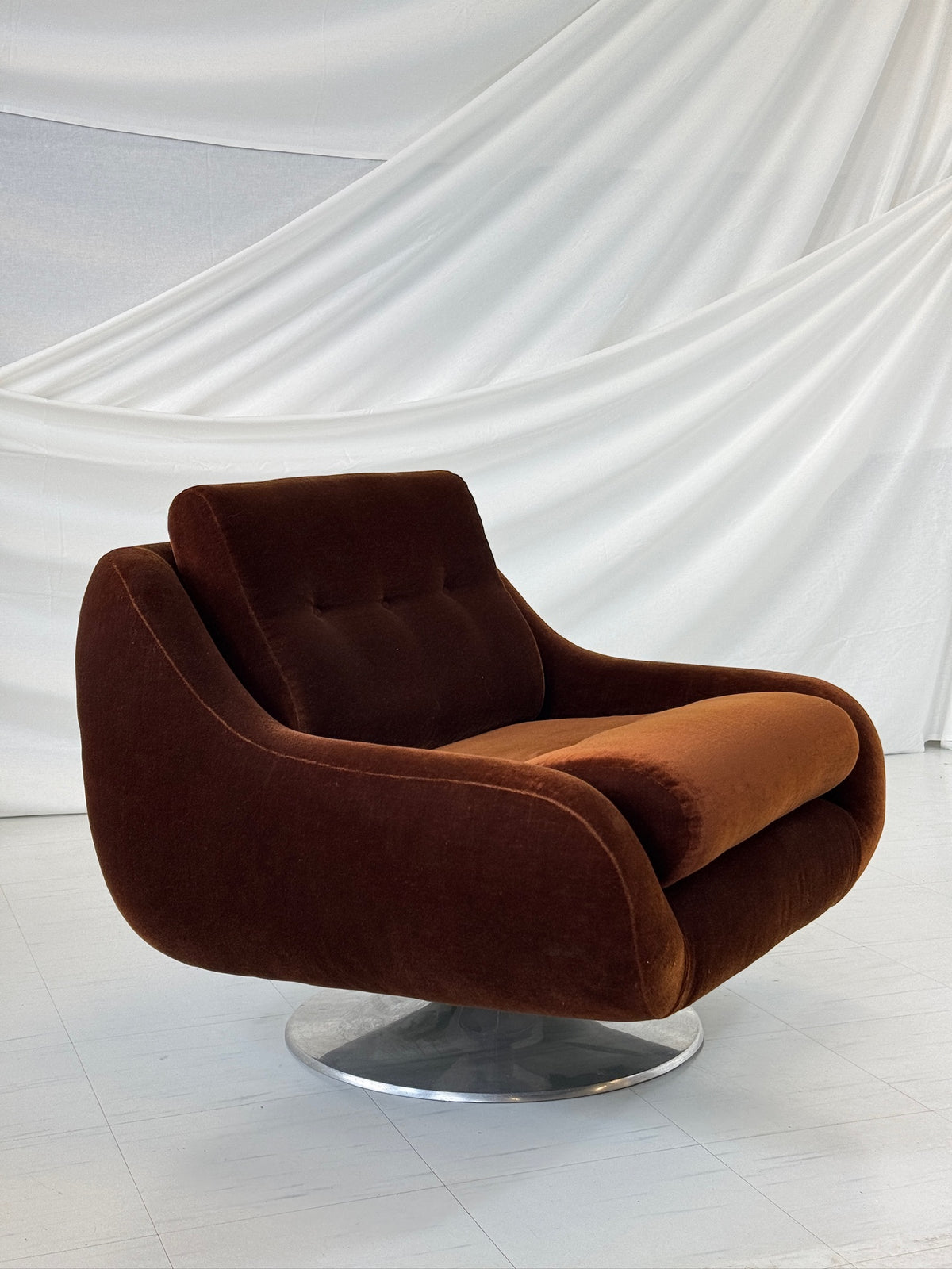 Vintage Swivel Armchair Brown Velvet