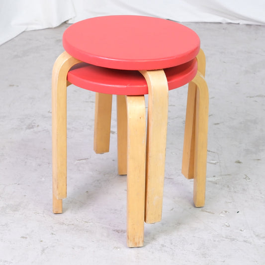 Alvar Aalto Stool E60 with Red Upholstery by Artek