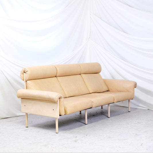 Yrjö Kukkapuro Ateljee 3-Seater Sofa in Beige Leather with Birch Frame with Headrests