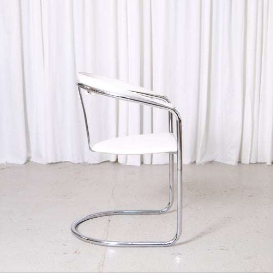 Vintage Italian Chrome and White Leather Dining Chairs