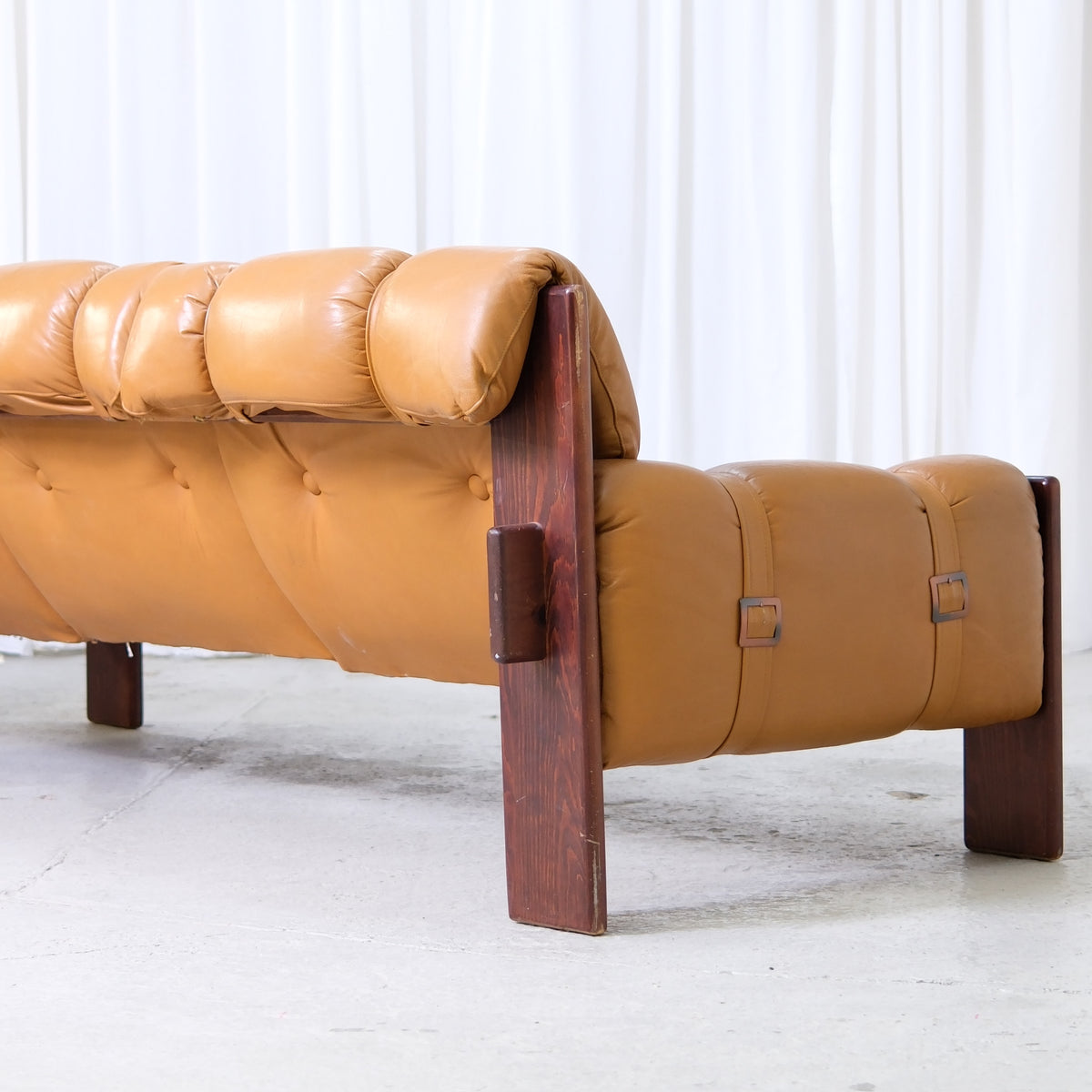 Vintage Brazilian Sofa in Cognac Leather and Wood