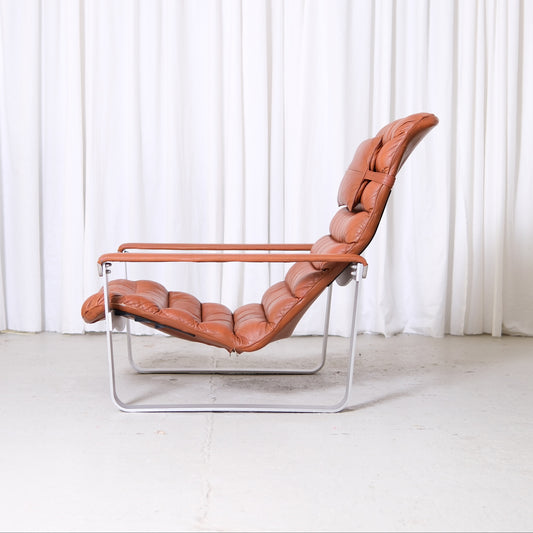 Ilmari Lappalainen Pulkka Lounge Chair in Brown Leather - Asko 1970s
