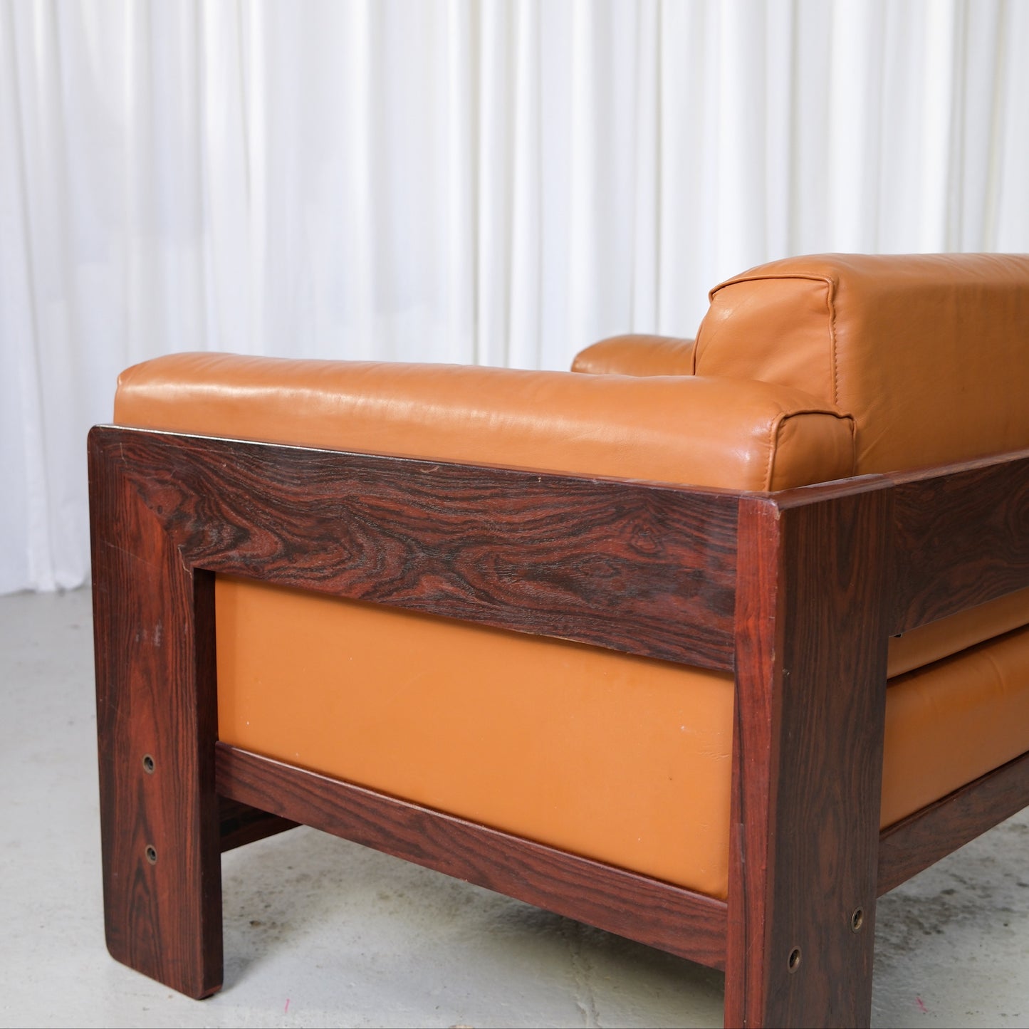 Tobia Scarpa Bastiano Armchair in Cognac Leather and Rosewood