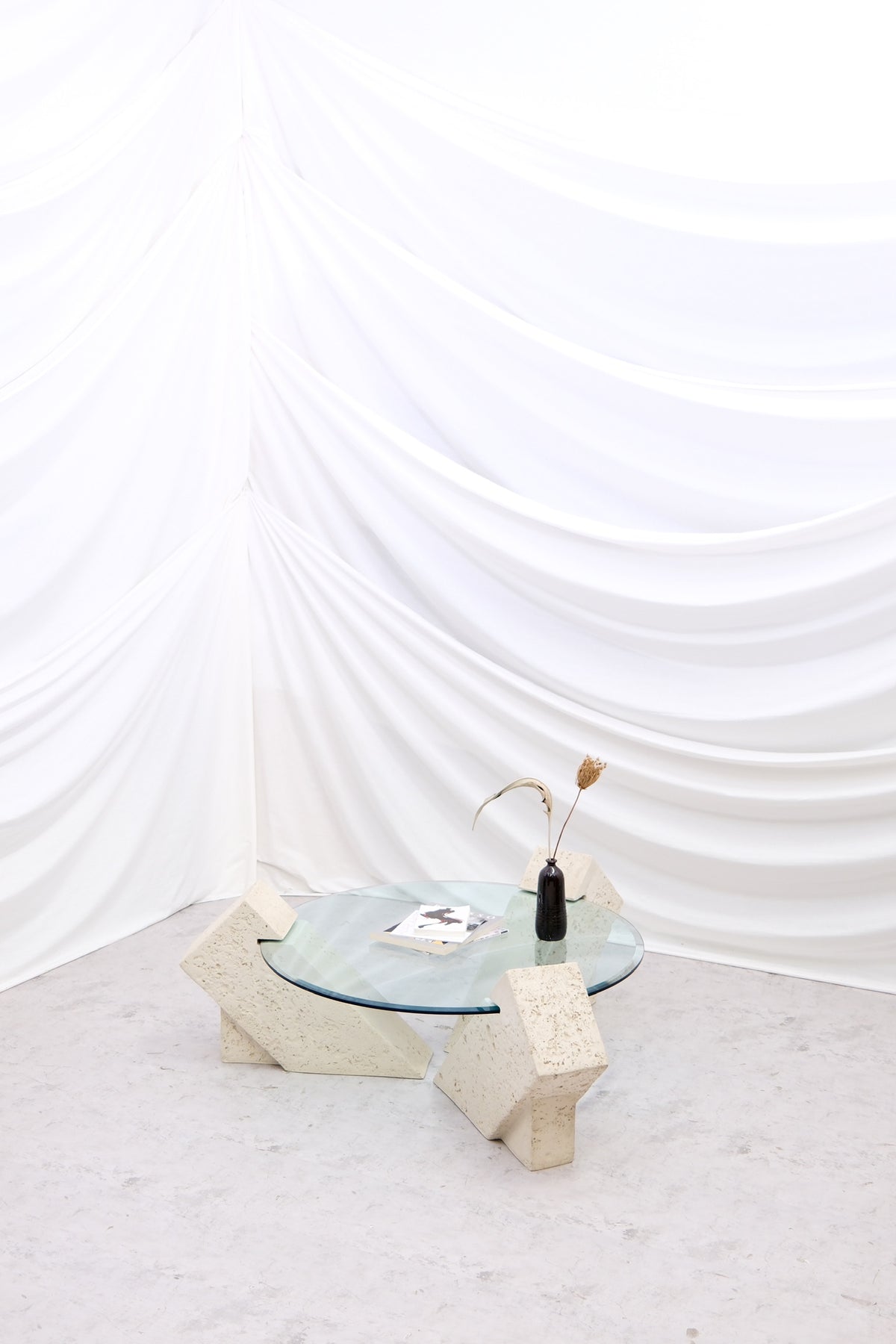 Vintage Brutalist Style Glass Coffee Table