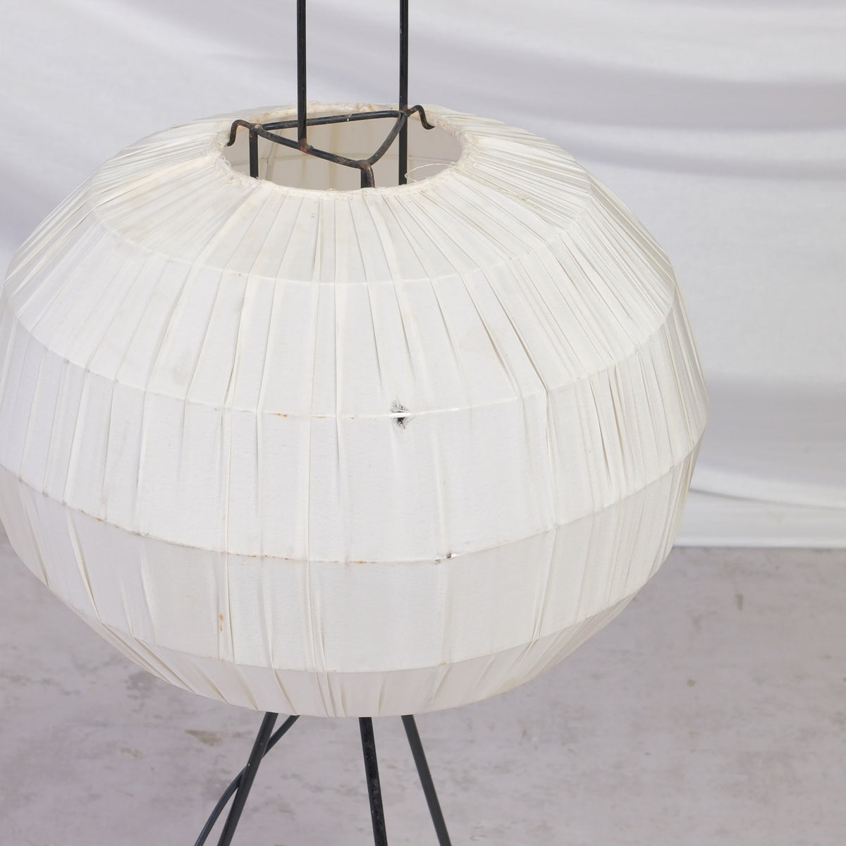 Vintage Tripod Floor Lamp with Silk Shade, 1940s
