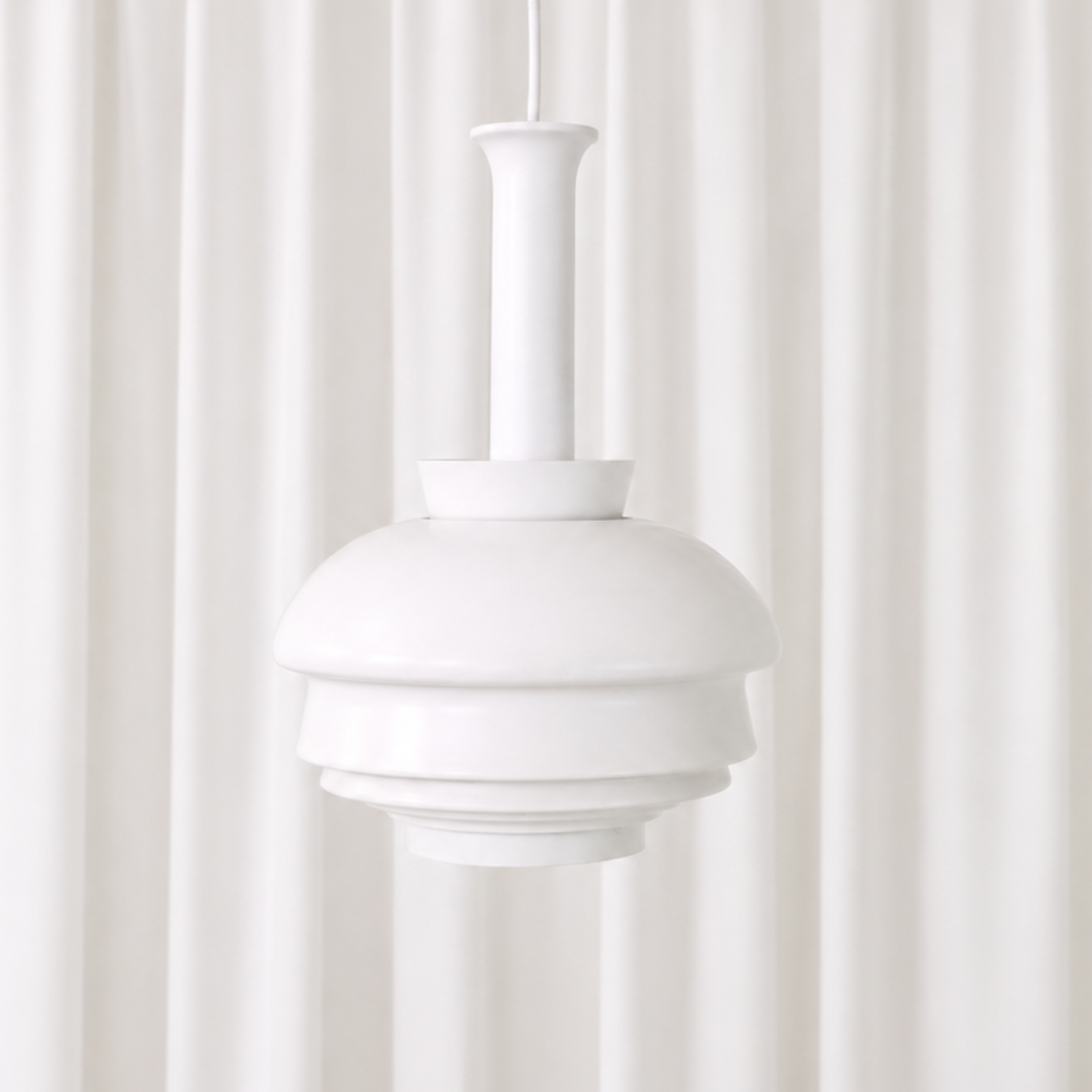 Vintage A335B pendant lamp designed by Alvar Aalto for Artek and manufactured in Finland by Valaisinpaja. A classic white Finnish design lamp.