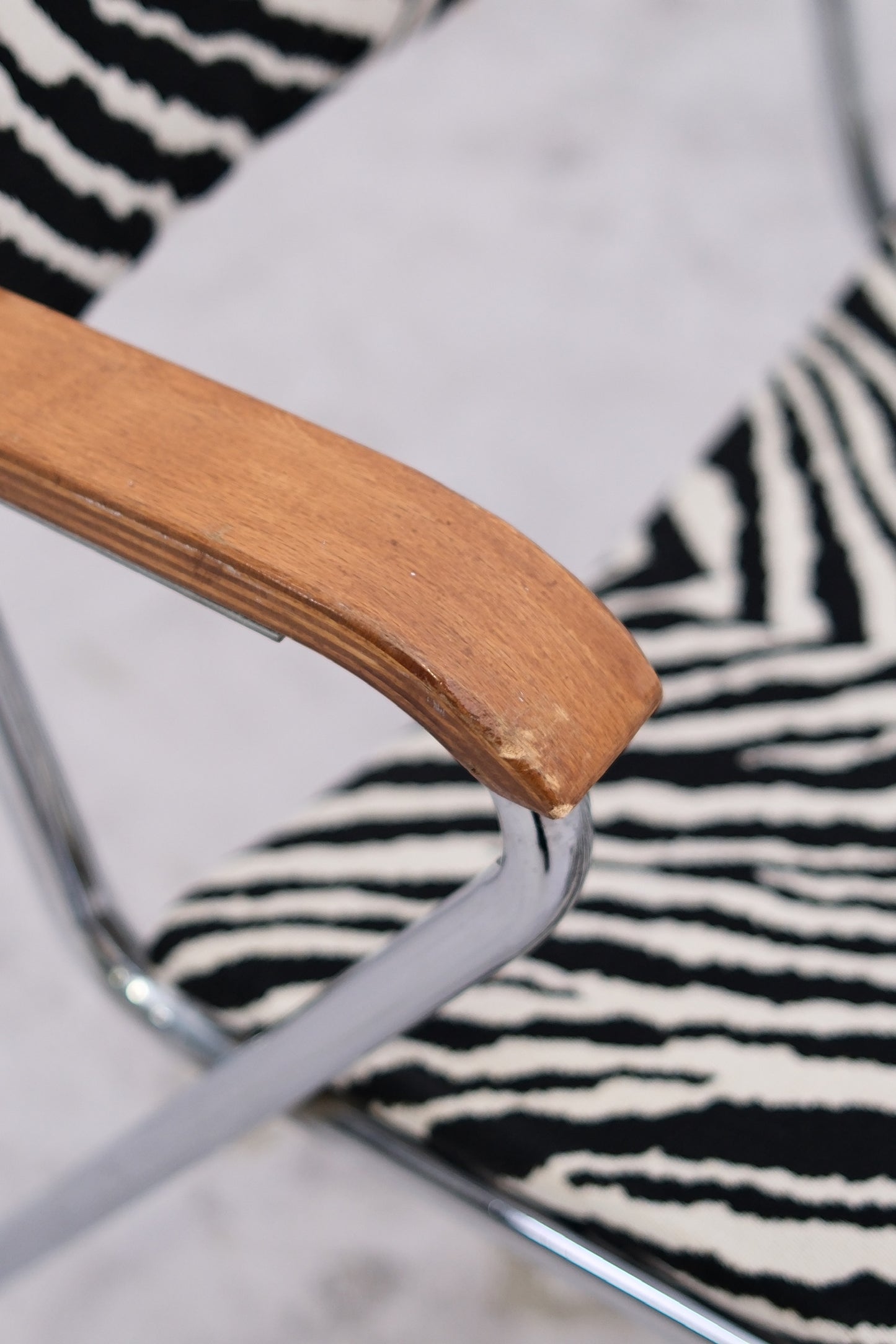 Set of 6 Vintage Tubular Steel Chairs with Zebra Upholstery - Pino Interiors