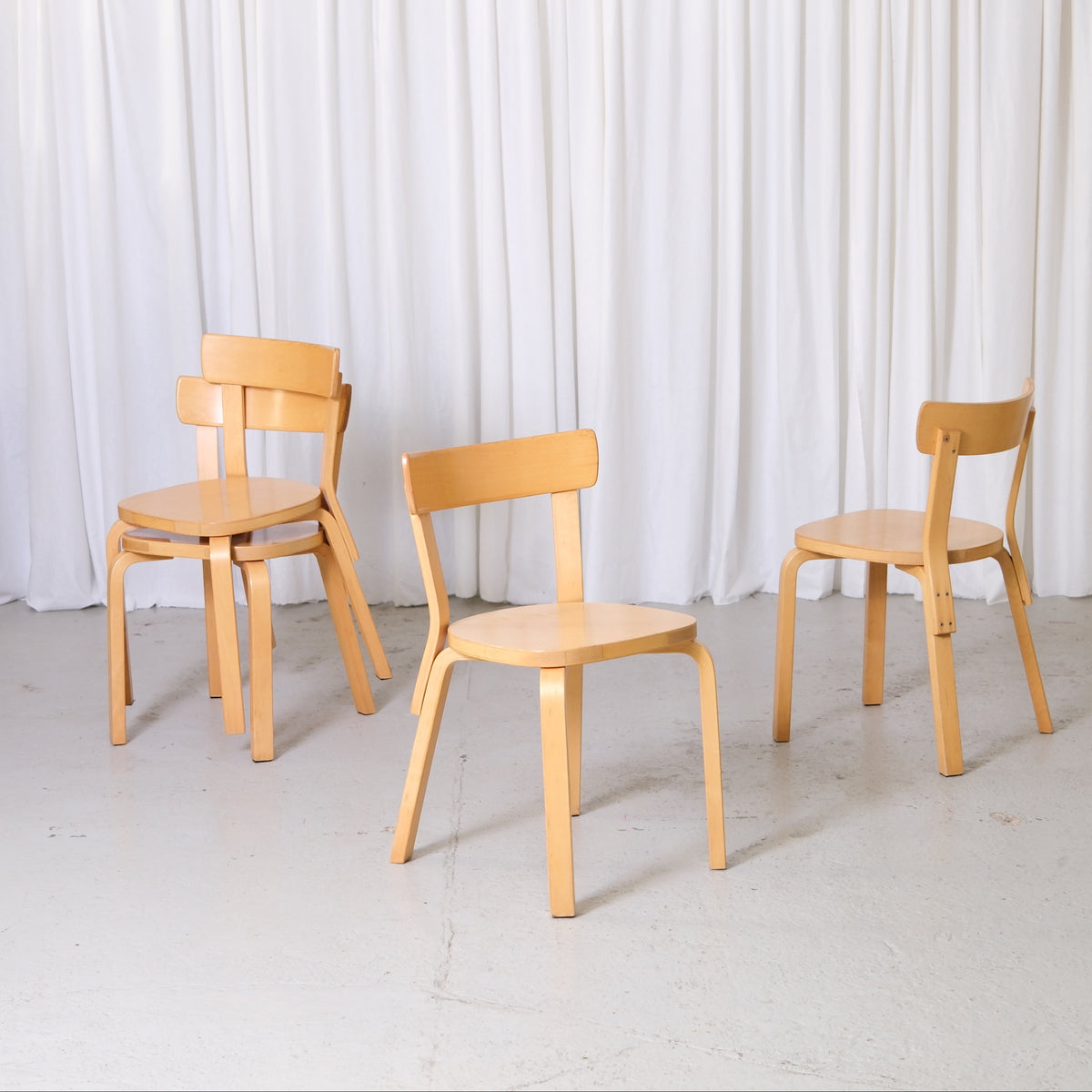 Vintage Alvar Aalto Artek 69 chairs in birch