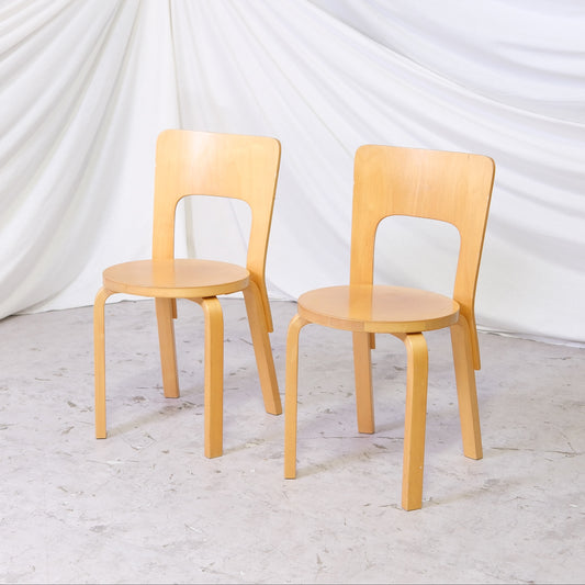 Vintage Alvar Aalto Chair 66 by Artek in natural birch. Finnish design classic with light vintage wear. Available individually. Worldwide shipping.