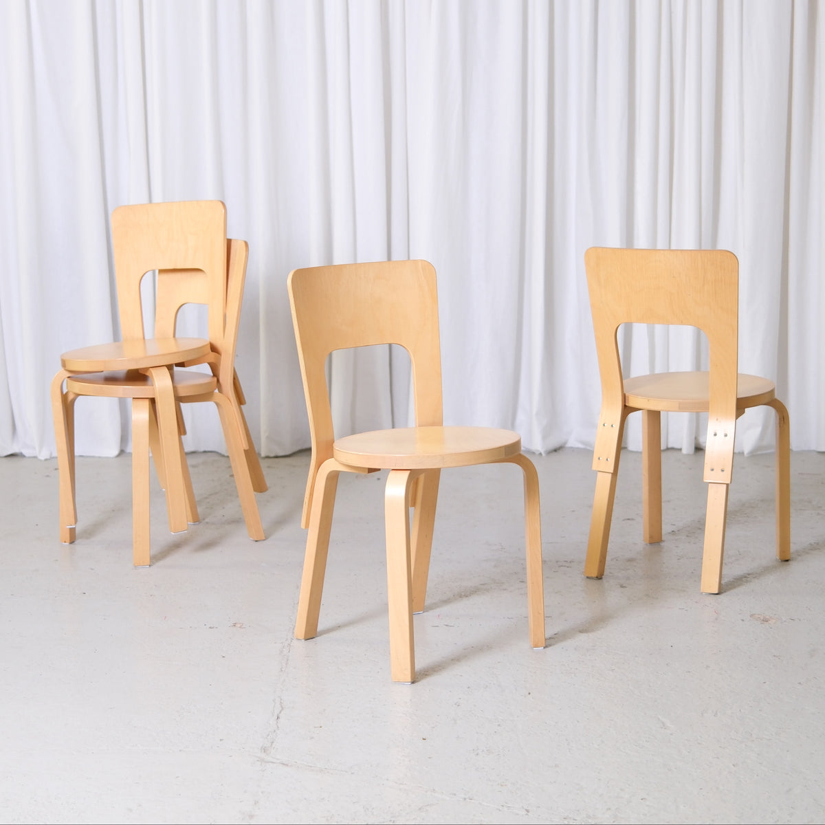 Vintage Artek Chair 66 by Alvar Aalto in birch with rounded backrest and bentwood legs