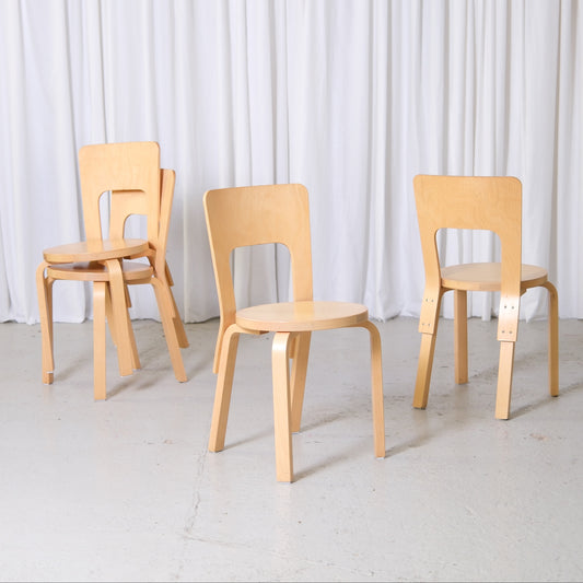 Vintage Artek Chair 66 by Alvar Aalto in birch with rounded backrest and bentwood legs