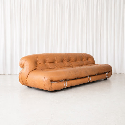 Tobia Scarpa Soriana Sofa in Cognac Leather for Cassina