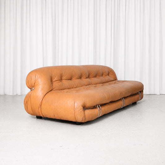 Tobia Scarpa Soriana Sofa in Cognac Leather for Cassina