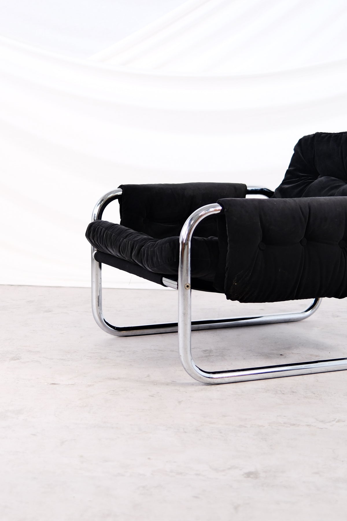 IKEA Borkum Armchair, Black Velvet, Johan Bertil Häggström, 1970s