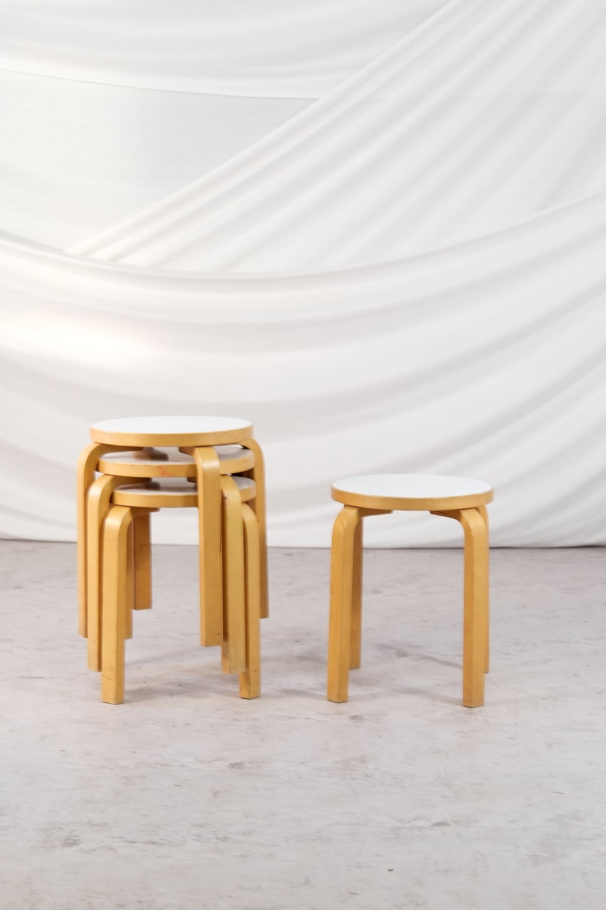 Artek E60 Stools White Laminate, 1980s (3 available)