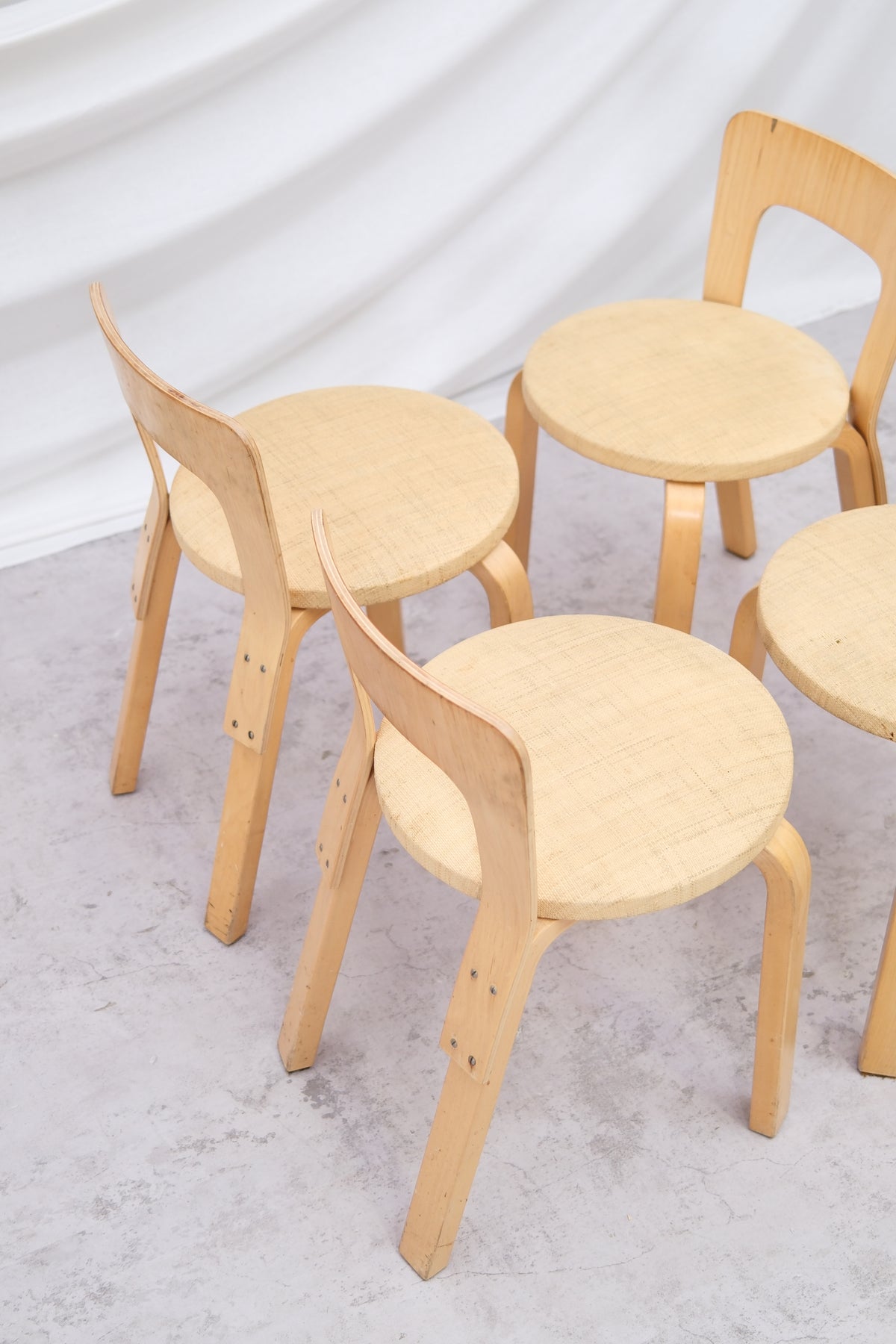 Alvar Aalto Set of 4 Artek Chair 65, upholstered in Niinikangas fabric - Pino Interiors