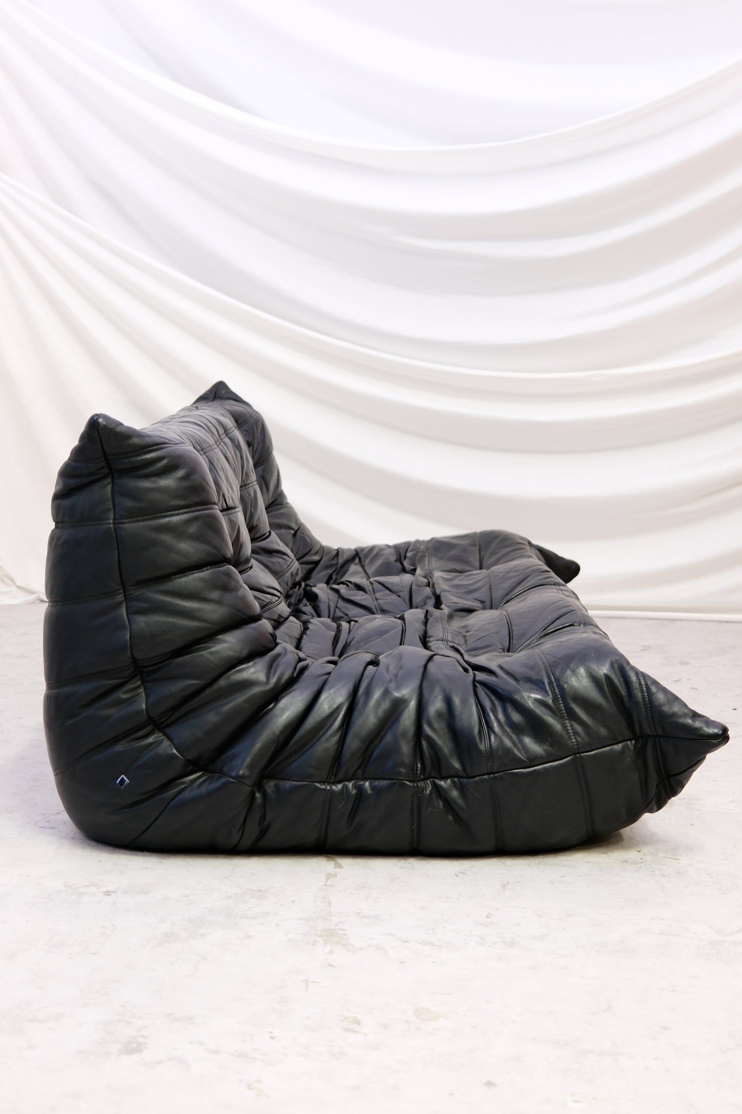 Vintage Ligne Roset Togo 3-Seater Sofa – Black Leather