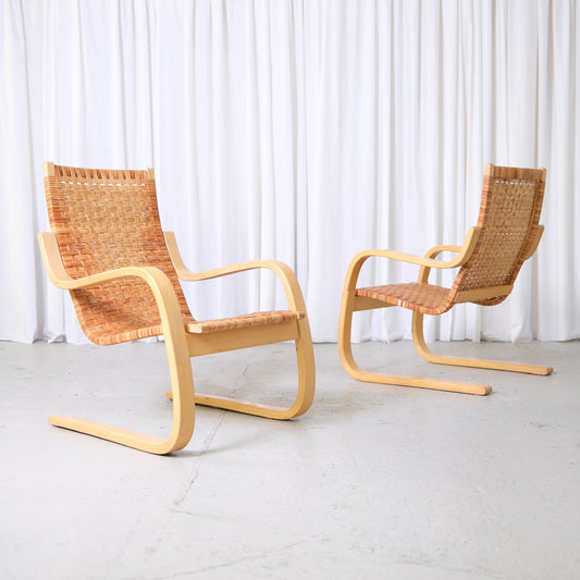 Alvar Aalto 406 Lounge Chairs with Rattan for Artek