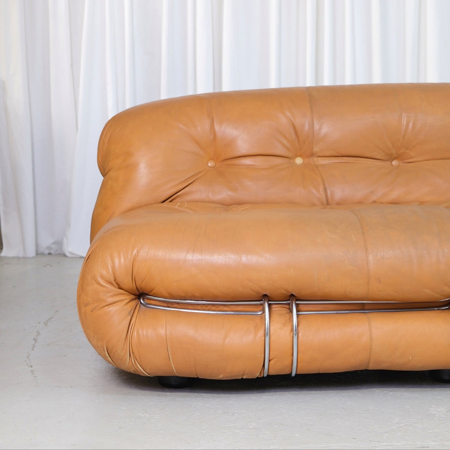 Tobia Scarpa Soriana Sofa in Cognac Leather for Cassina