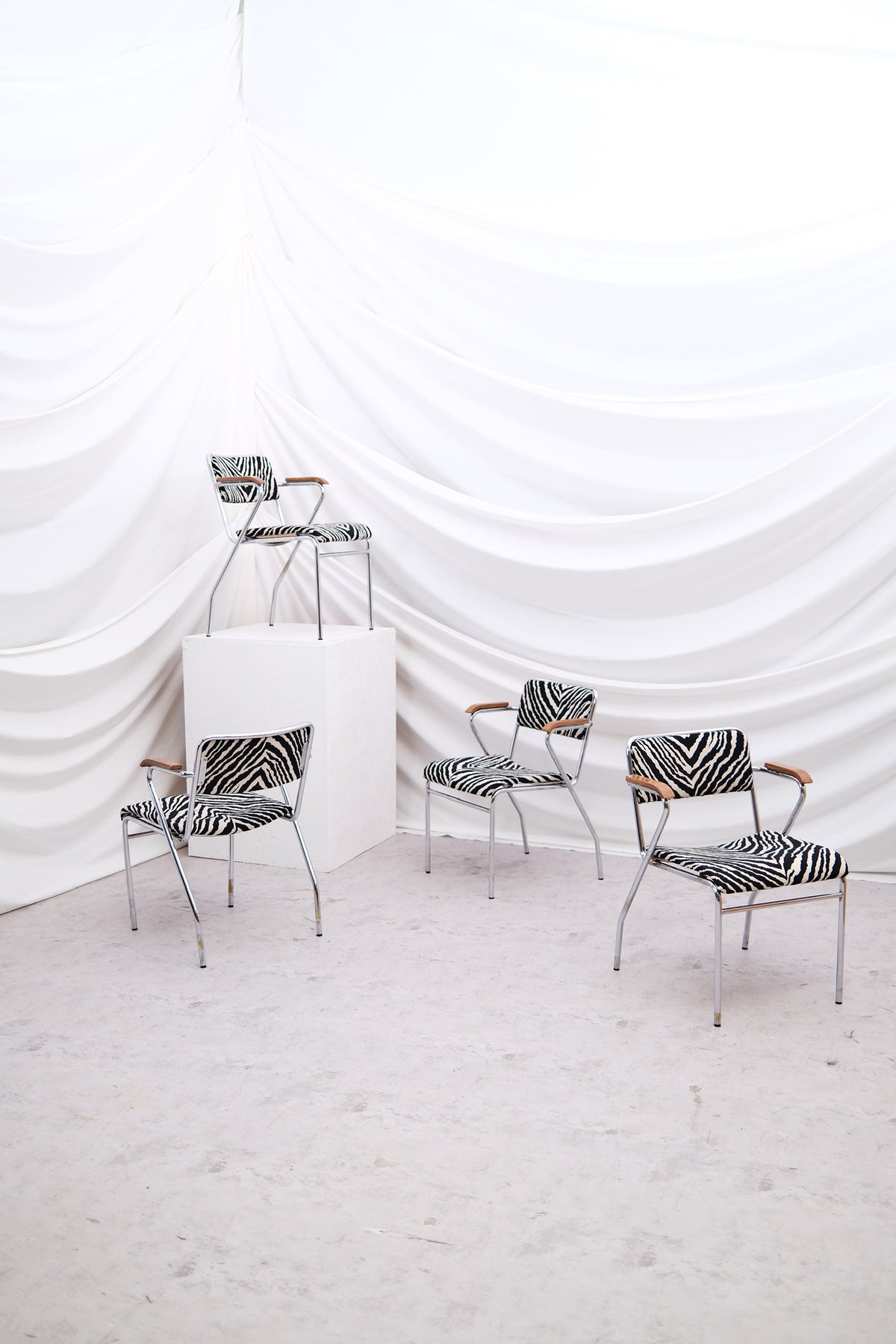 Set of 6 Vintage Tubular Steel Chairs with Zebra Upholstery - Pino Interiors