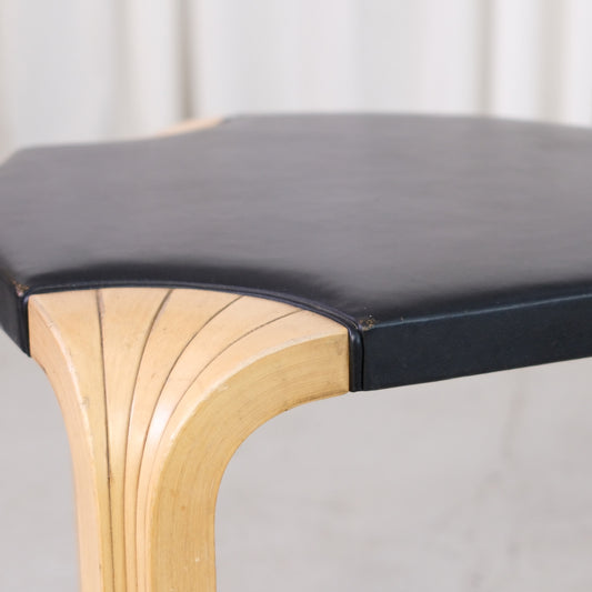 Artek X602 Stool with Black Leather by Alvar Aalto