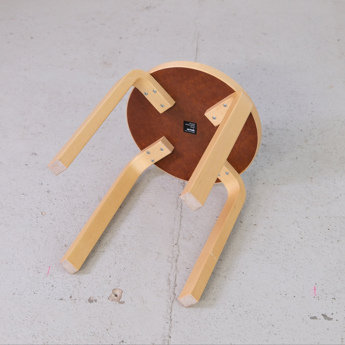 Artek E60 Stool with Bright Blue Laminate Seat by Alvar Aalto