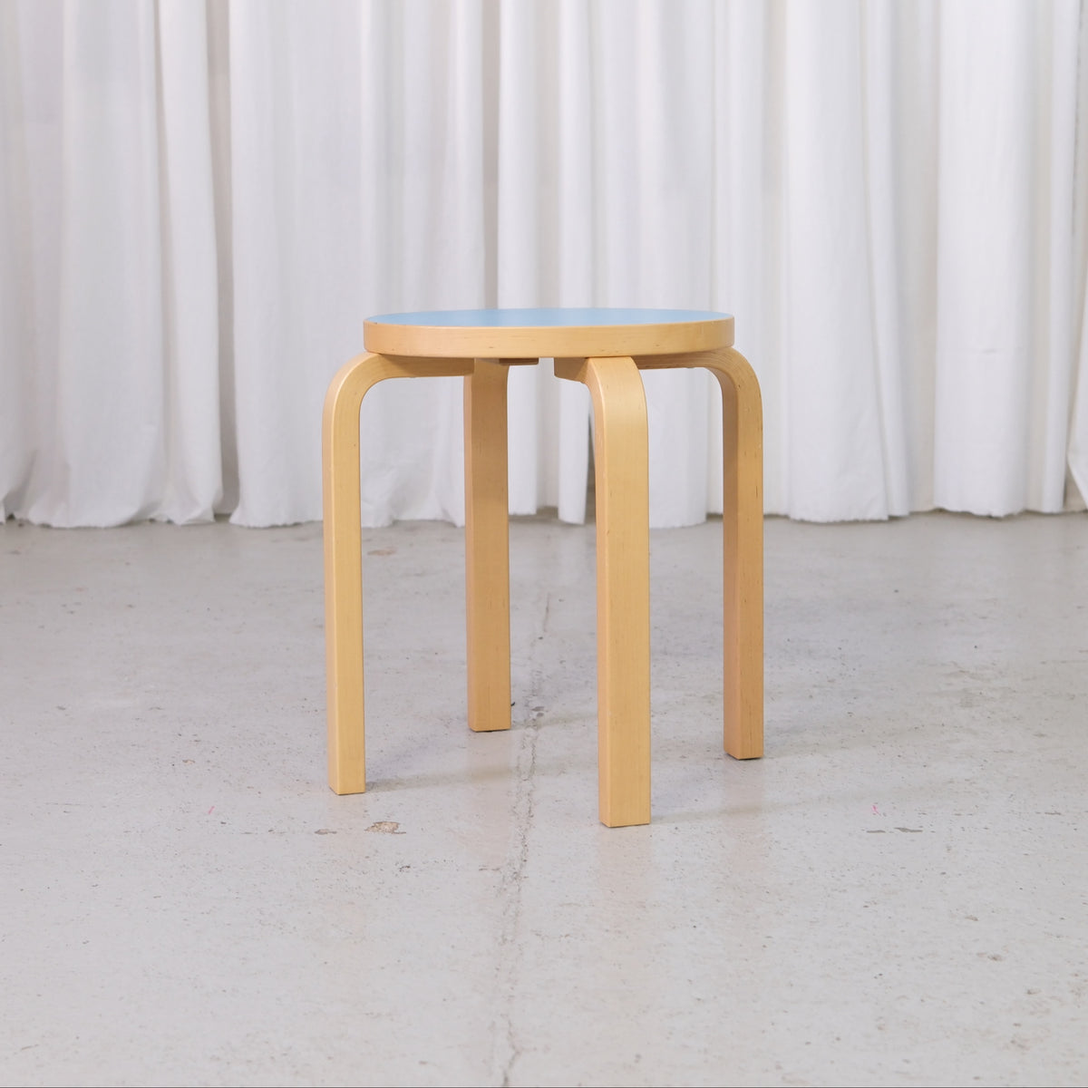 Artek E60 Stool with Bright Blue Laminate Seat by Alvar Aalto