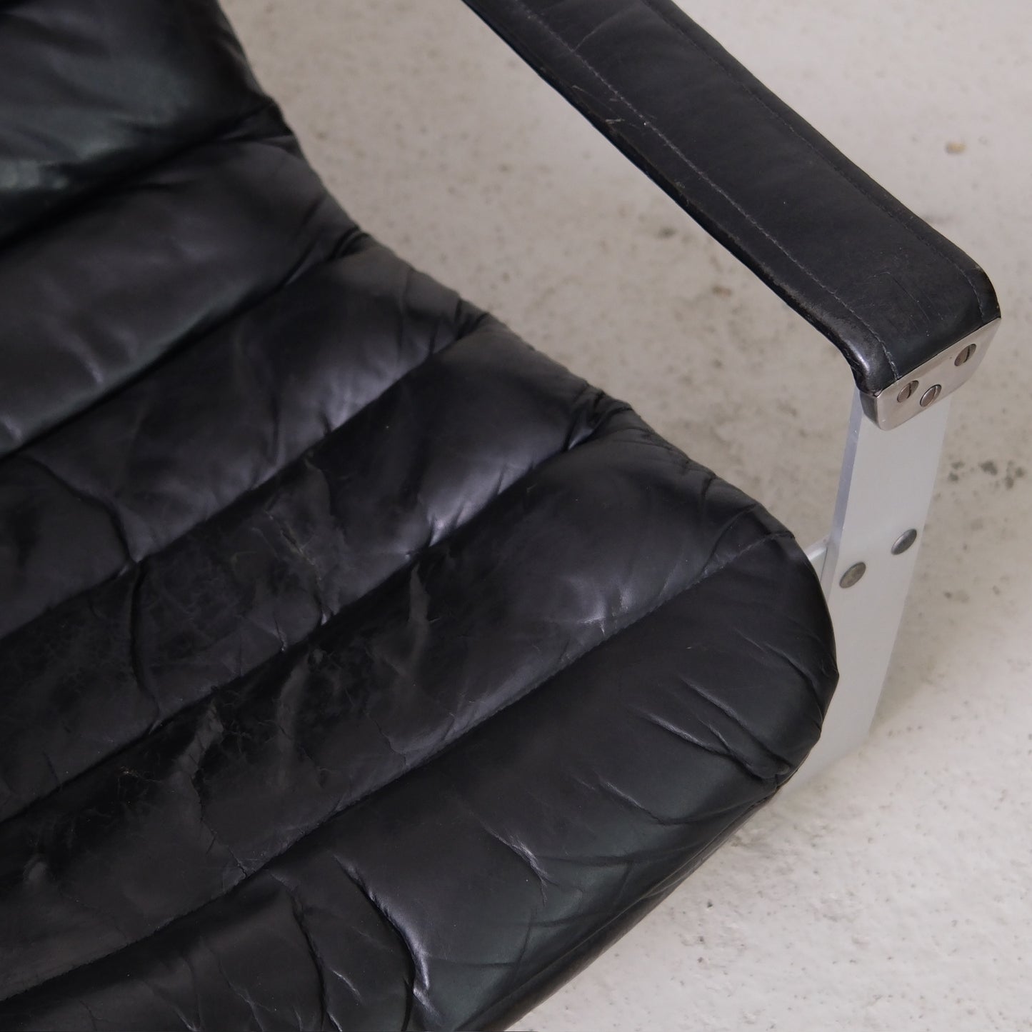 Ilmari Lappalainen Pulkka Lounge Chair and Ottoman in Black Leather, Asko Export