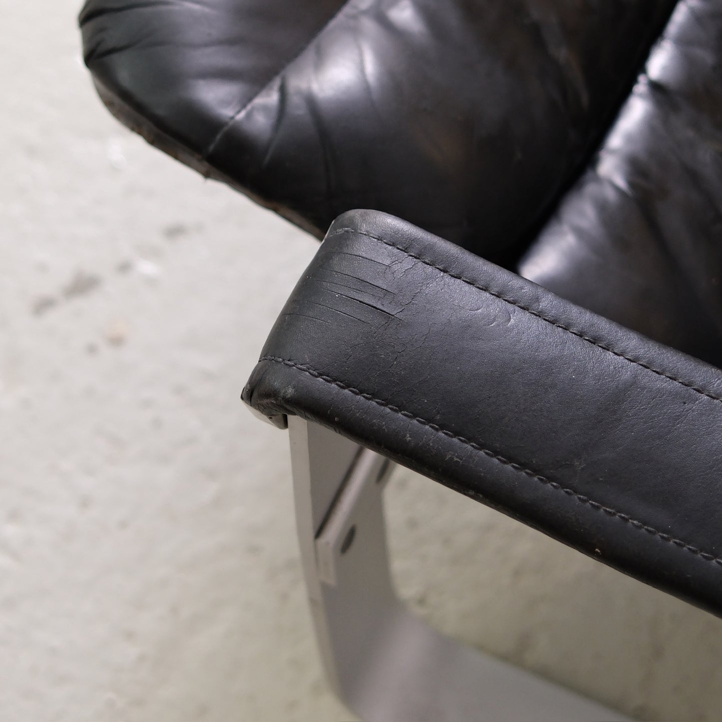 Ilmari Lappalainen Pulkka Lounge Chair and Ottoman in Black Leather, Asko Export