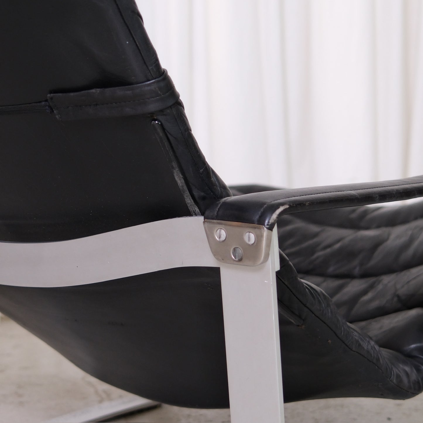 Ilmari Lappalainen Pulkka Lounge Chair and Ottoman in Black Leather, Asko Export