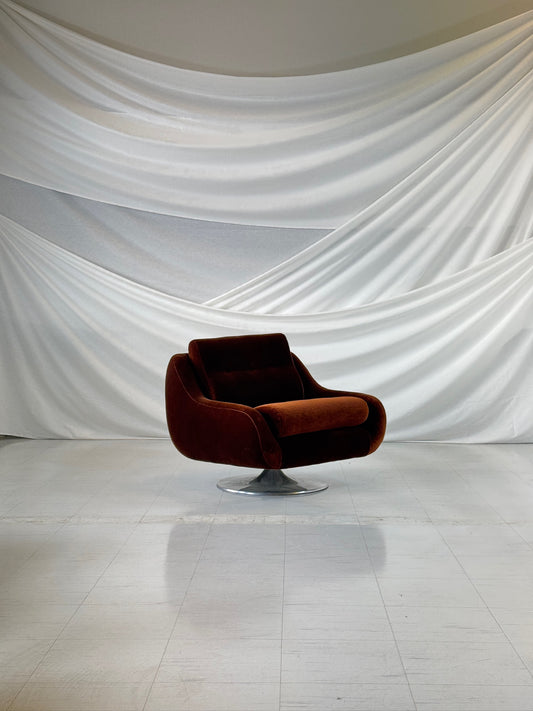 Vintage Swivel Armchair Brown Velvet