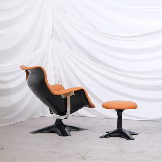Yrjö Kukkapuro Karuselli Chair and Swivel Ottoman - Cognac Leather