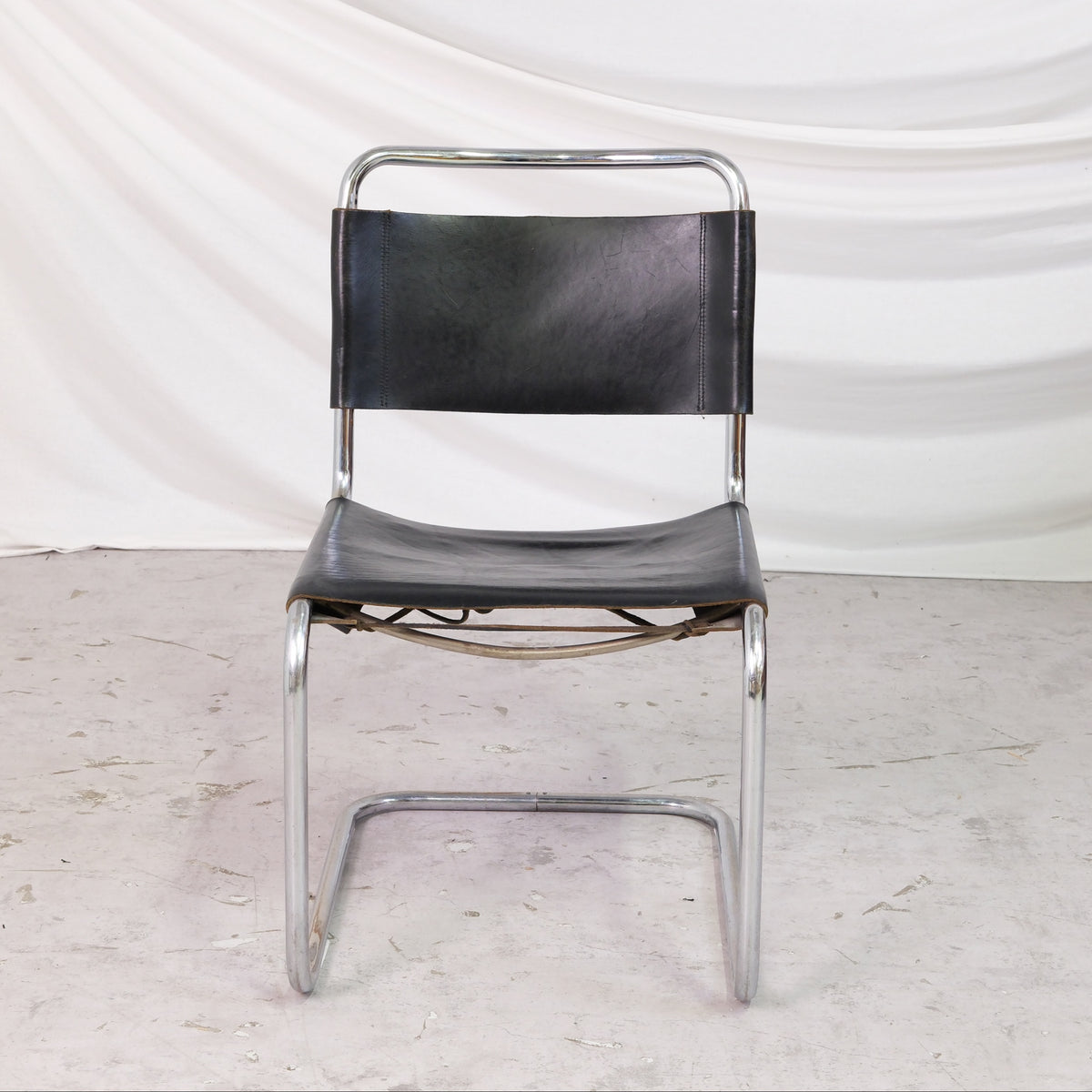 Vintage Mart Stam Cantilever Chairs in Chrome and Black Leather