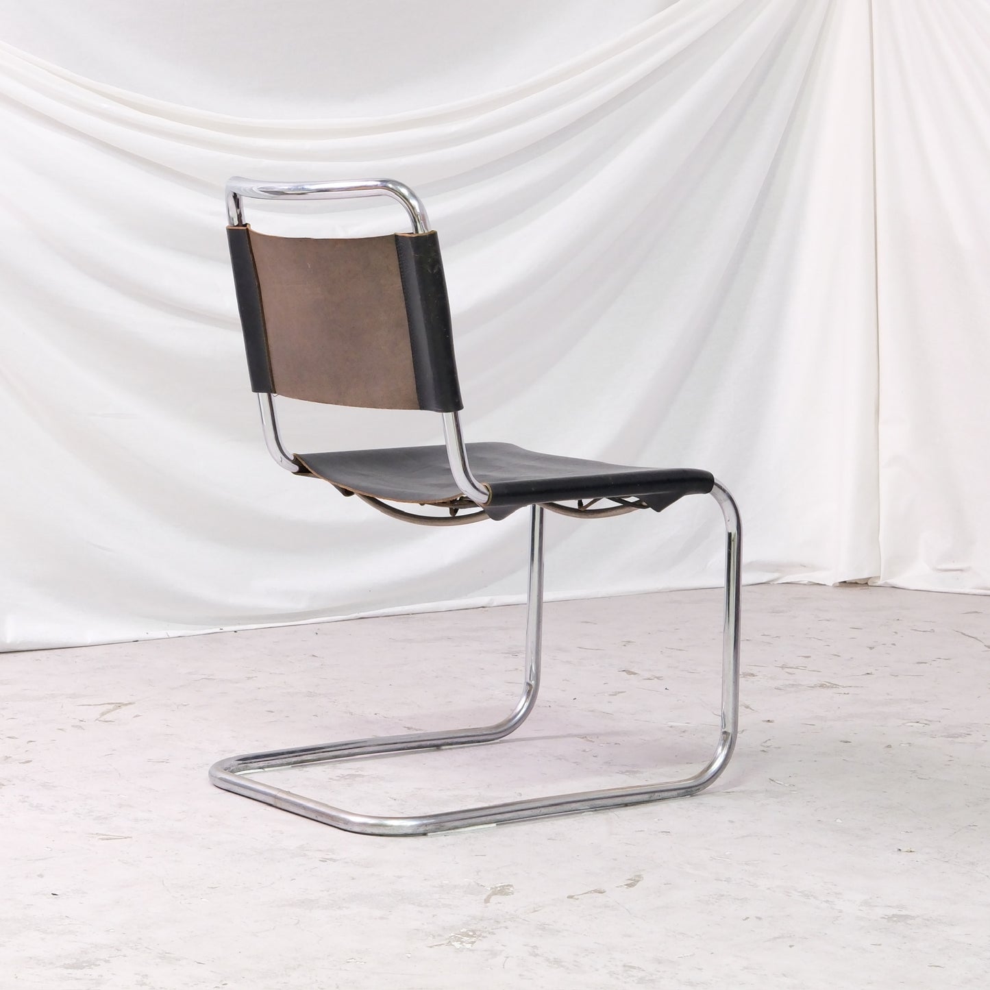 Vintage Mart Stam Cantilever Chairs in Chrome and Black Leather