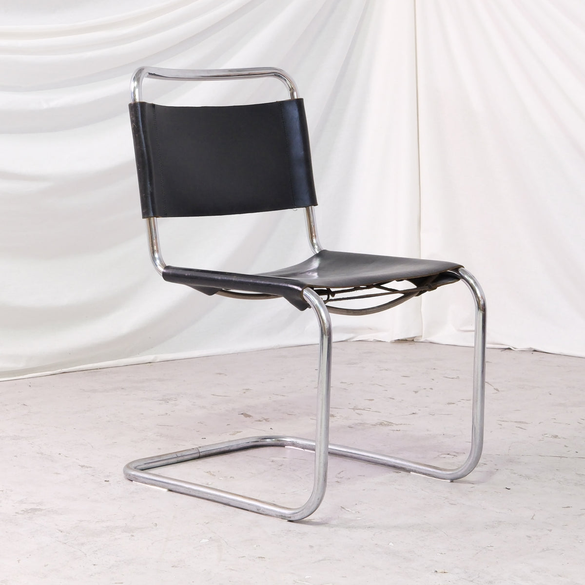 Vintage Mart Stam Cantilever Chairs in Chrome and Black Leather