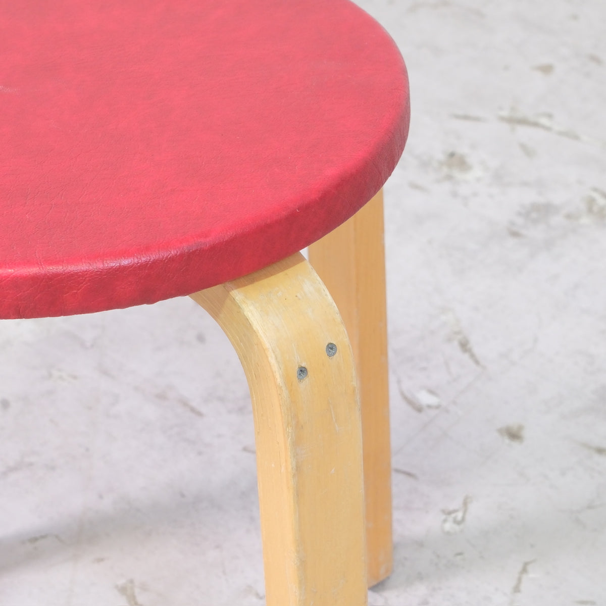 Alvar Aalto Stool E60 with Red Upholstery by Artek