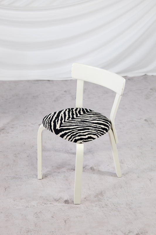 Artek 69 Chairs White Frame with Zebra Upholstery