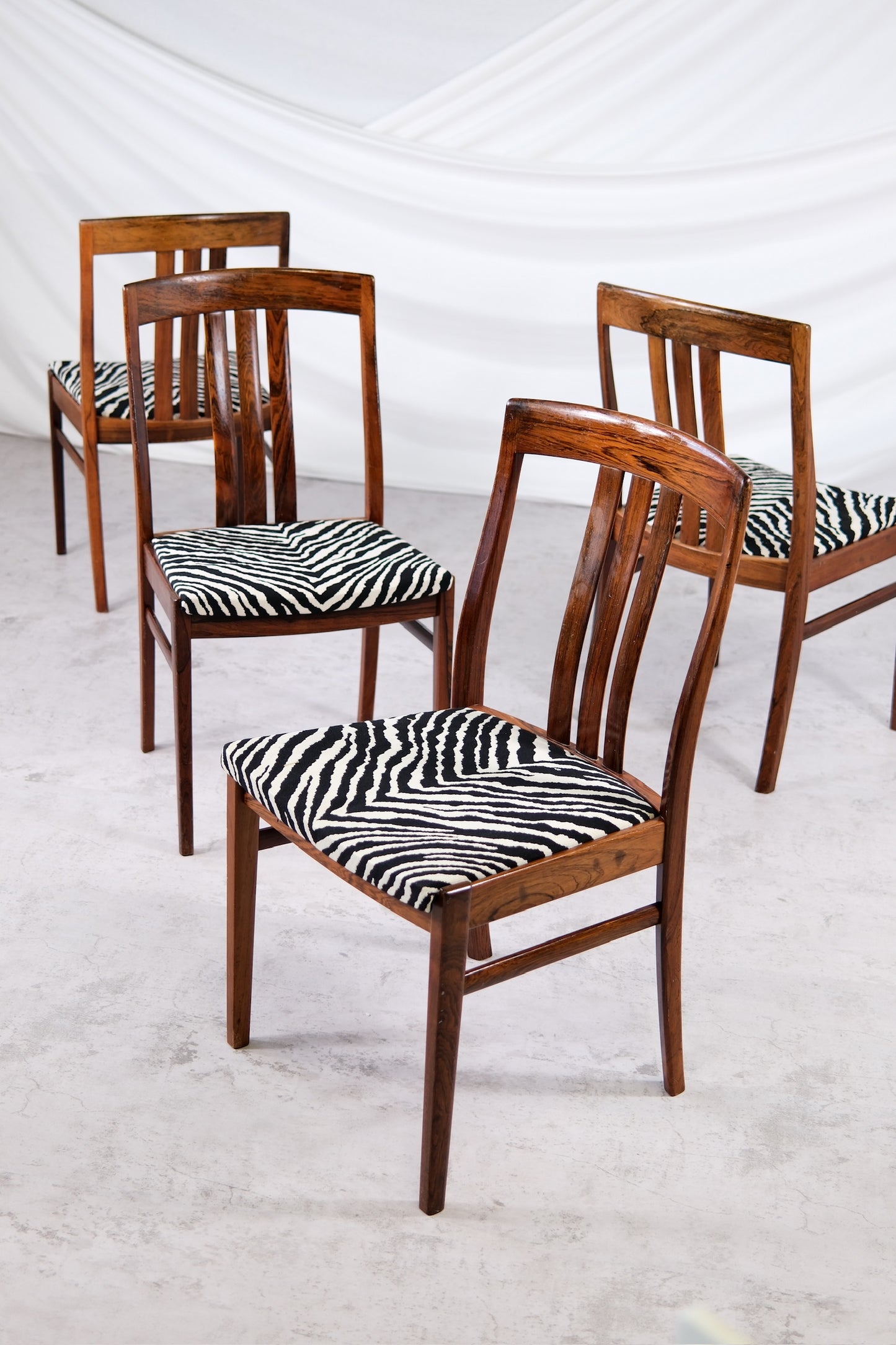 Vintage Rosewood Dining Chairs Zebra Upholstery
