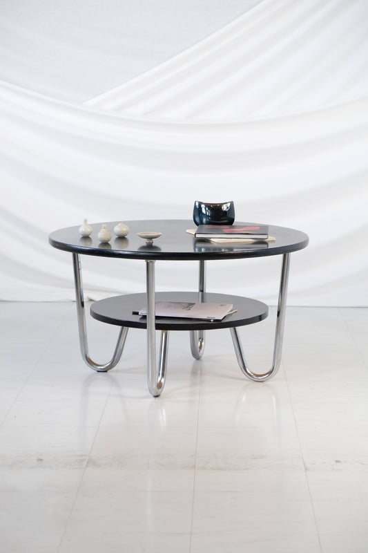 Round Coffee Table with Tubular Steel Legs – 1930s Bauhaus