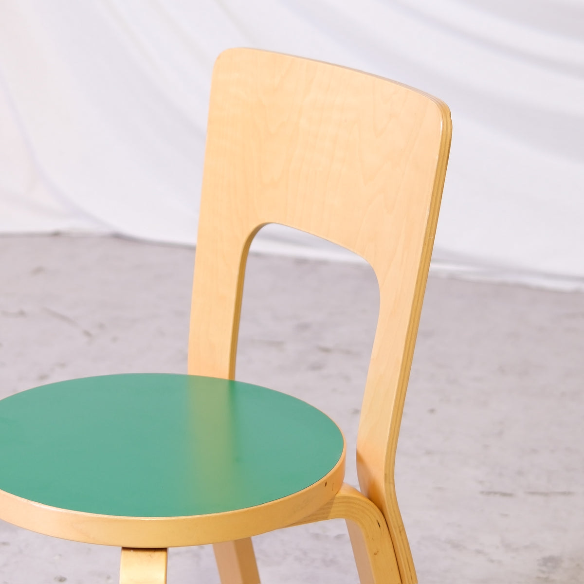 Alvar Aalto Chair 66 - Green Linoleum Seat, 1998
