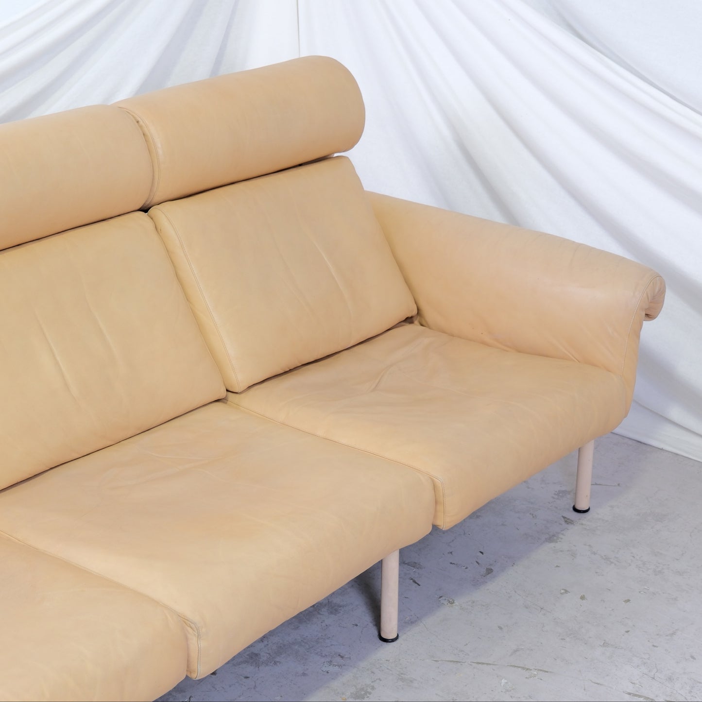 Yrjö Kukkapuro Ateljee 3-Seater Sofa in Beige Leather with Birch Frame with Headrests
