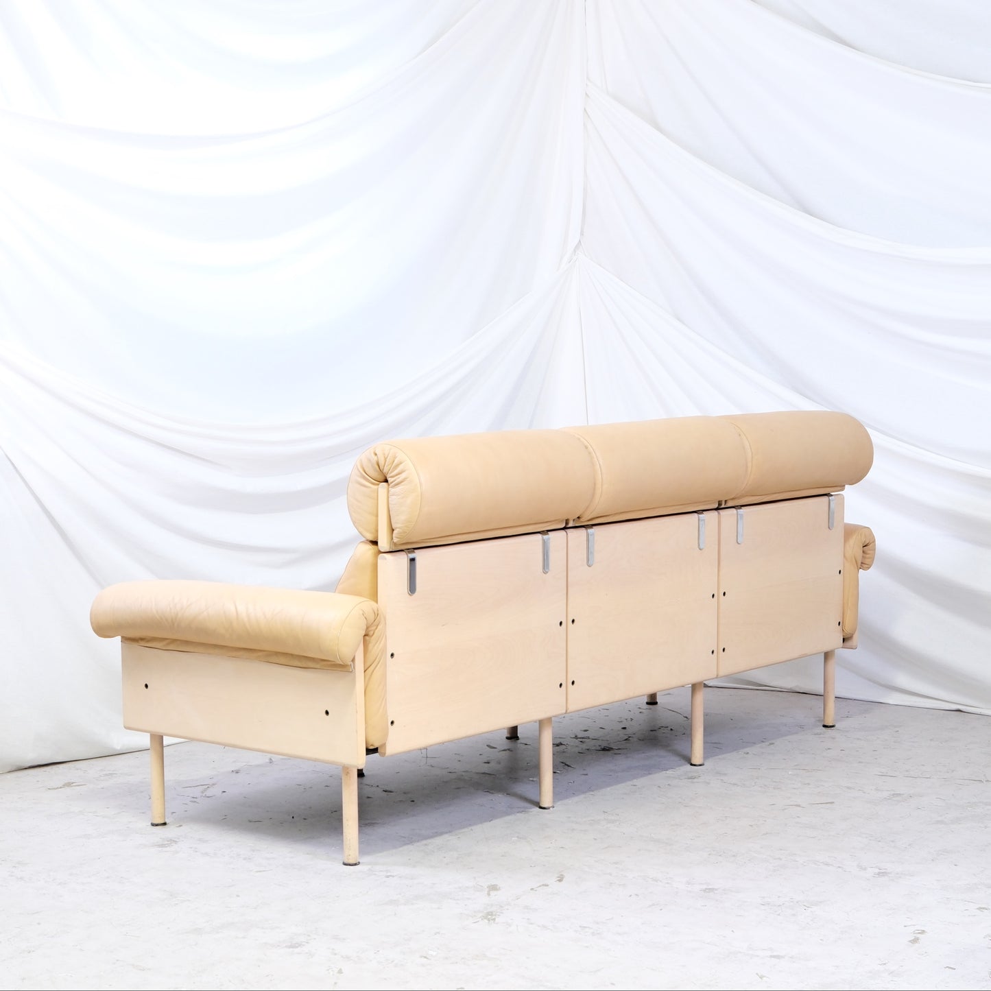 Yrjö Kukkapuro Ateljee 3-Seater Sofa in Beige Leather with Birch Frame with Headrests