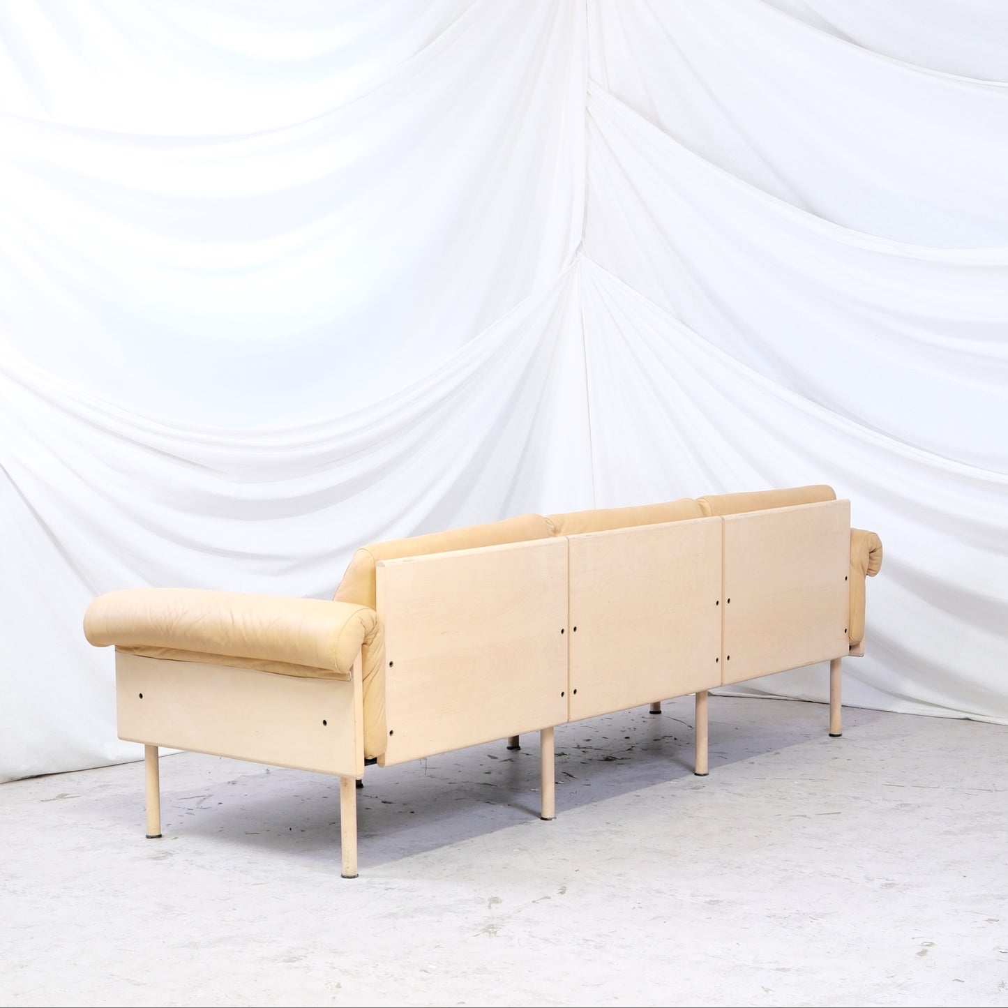Yrjö Kukkapuro Ateljee 3-Seater Sofa in Beige Leather with Birch Frame with Headrests
