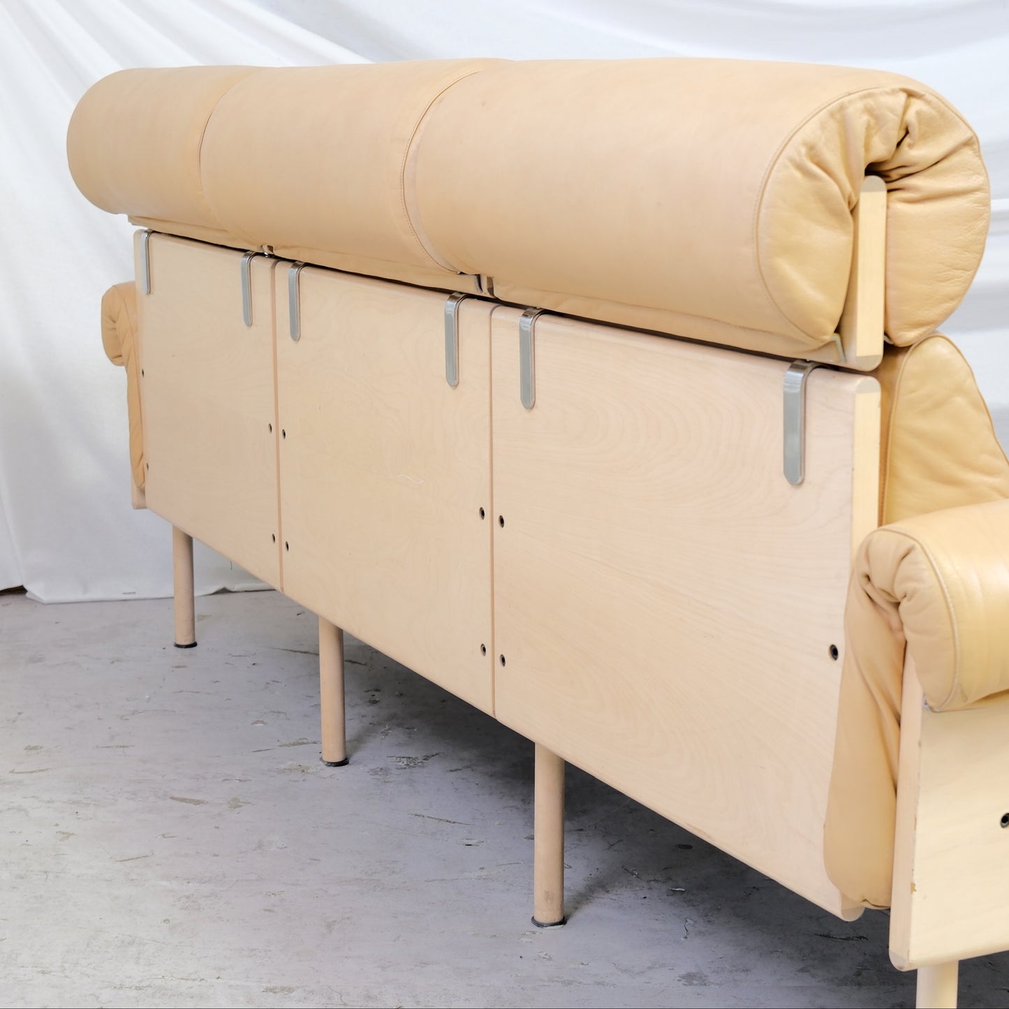 Yrjö Kukkapuro Ateljee 3-Seater Sofa in Beige Leather with Birch Frame with Headrests