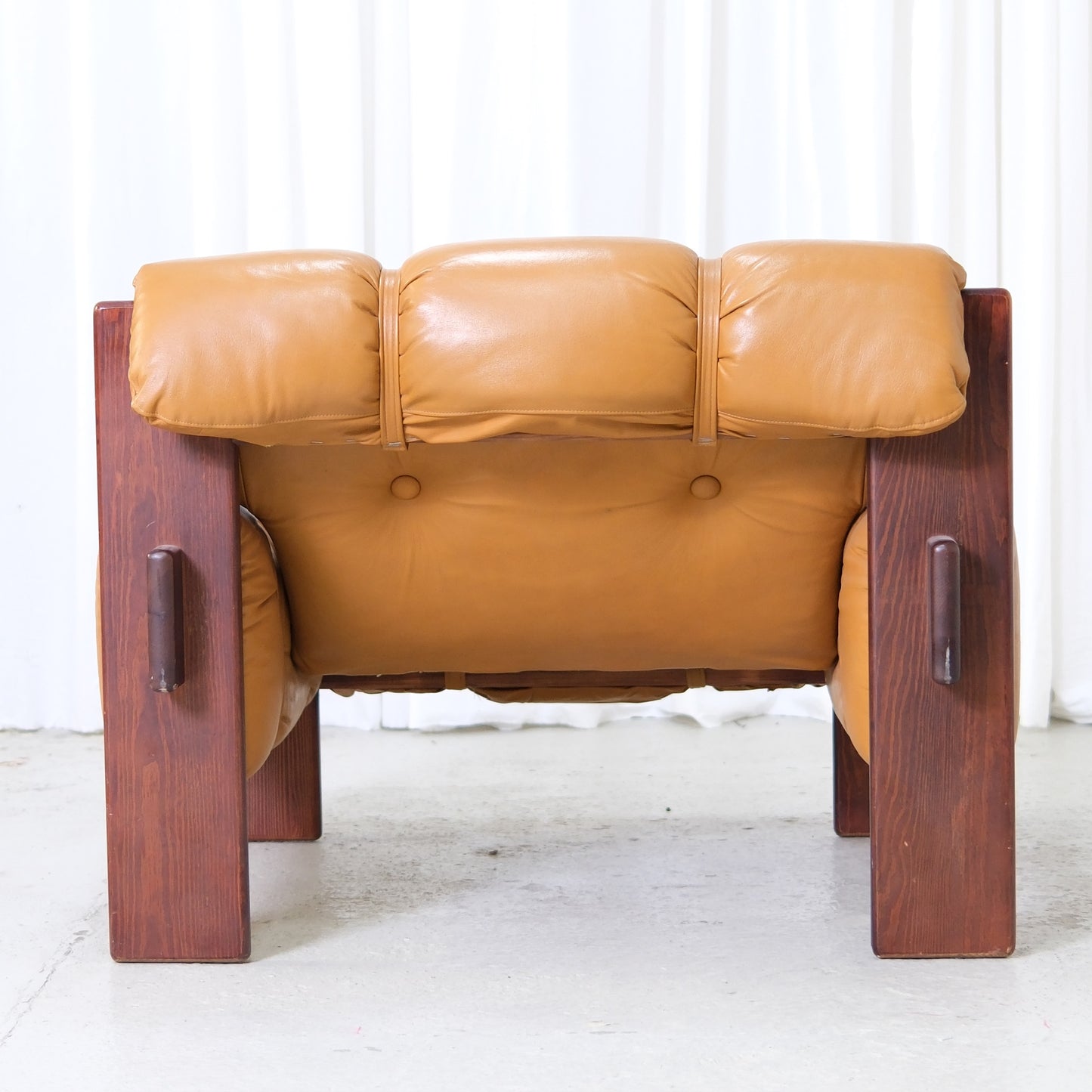 Vintage Brazilian Armchairs in Cognac Leather and Wood