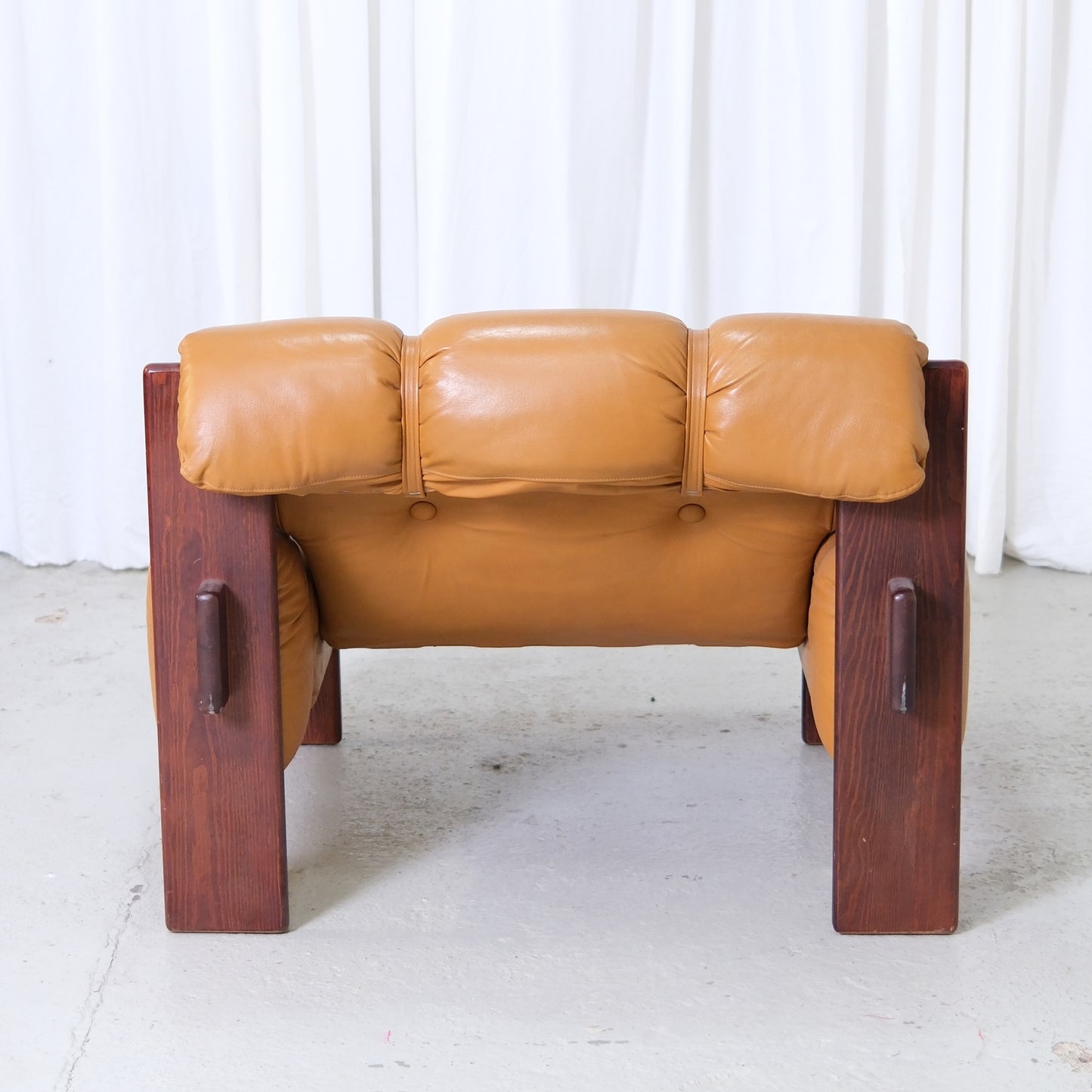 Vintage Brazilian Armchairs in Cognac Leather and Wood