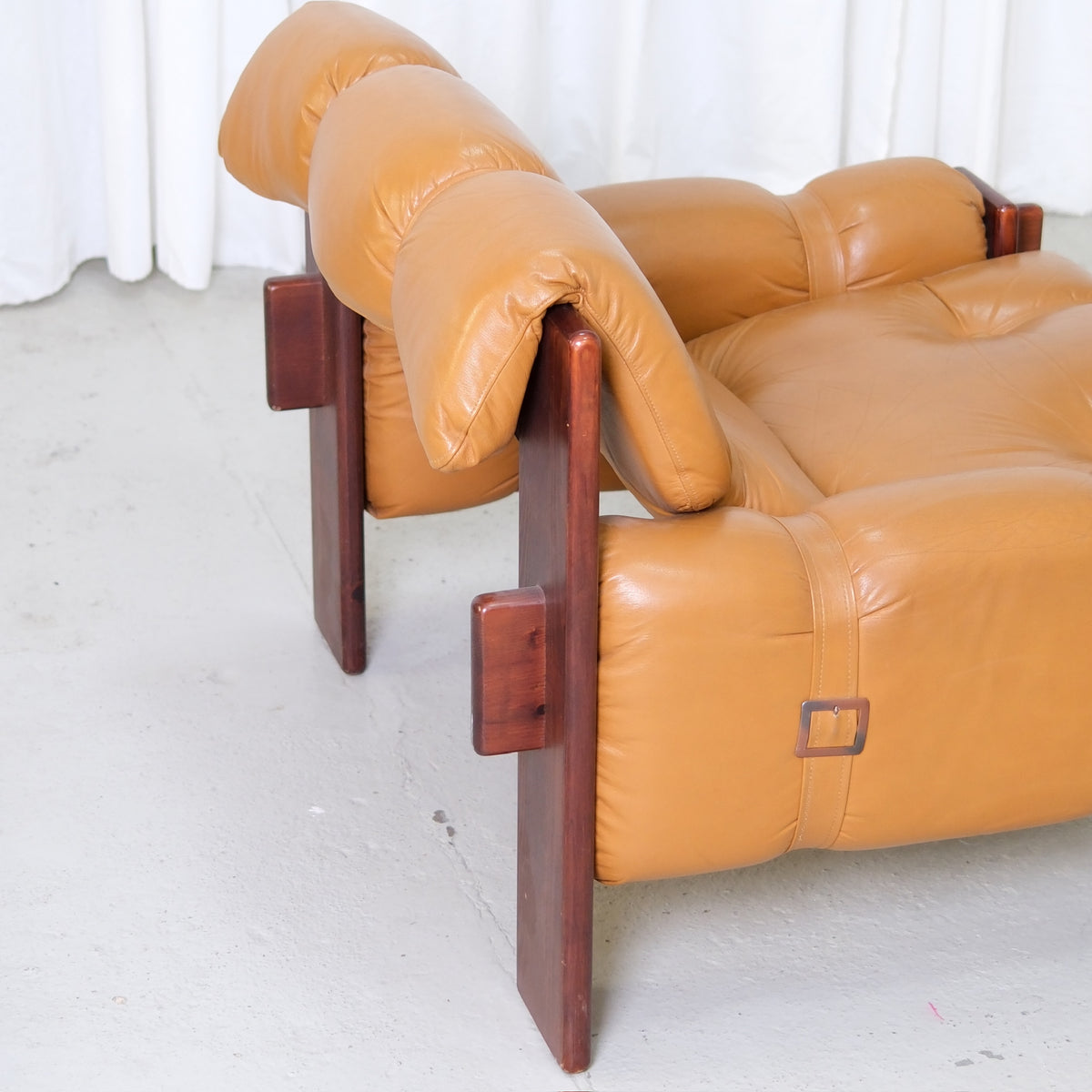 Vintage Brazilian Armchairs in Cognac Leather and Wood