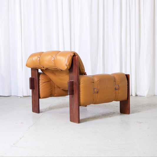 Vintage Brazilian Armchairs in Cognac Leather and Wood