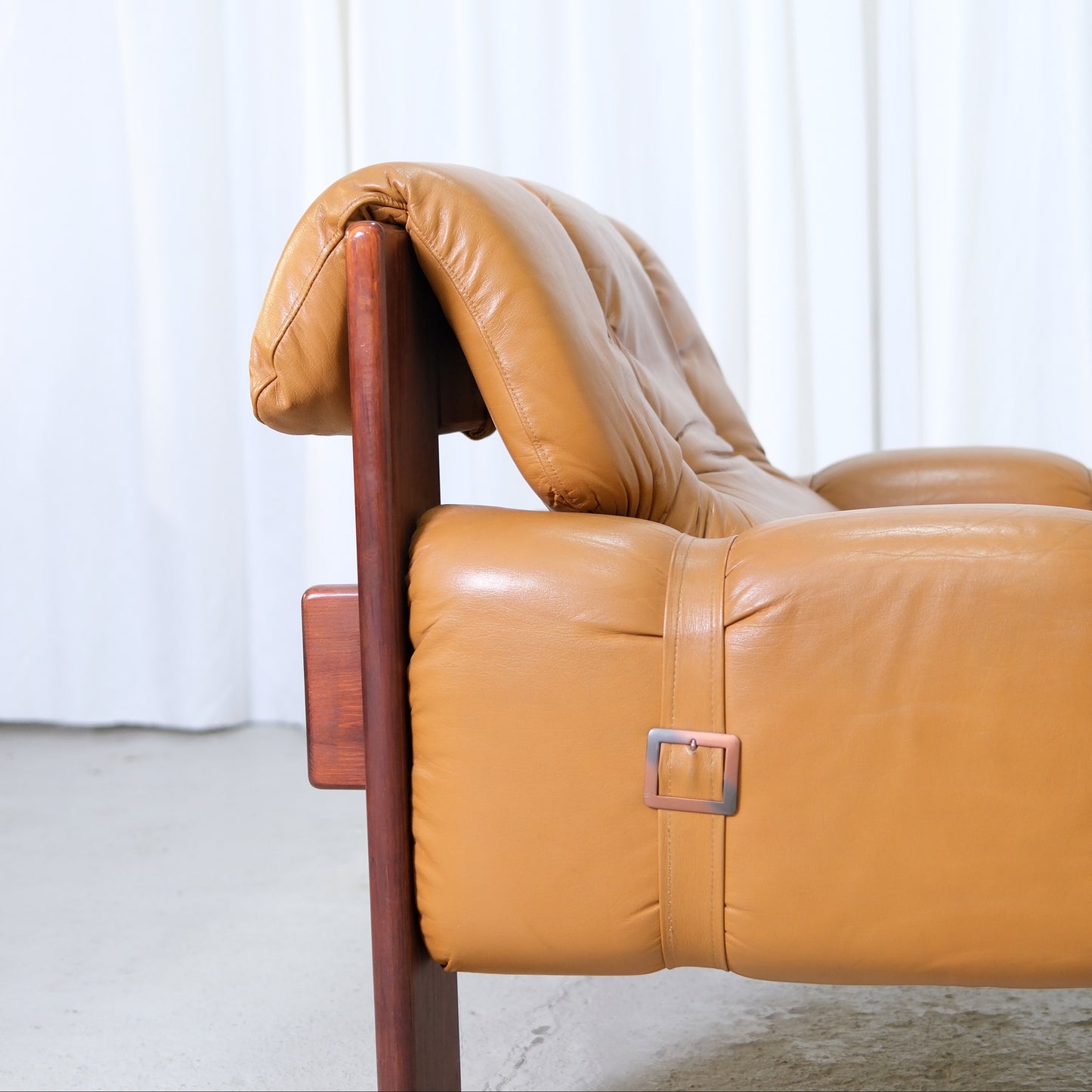Vintage Brazilian Armchairs in Cognac Leather and Wood